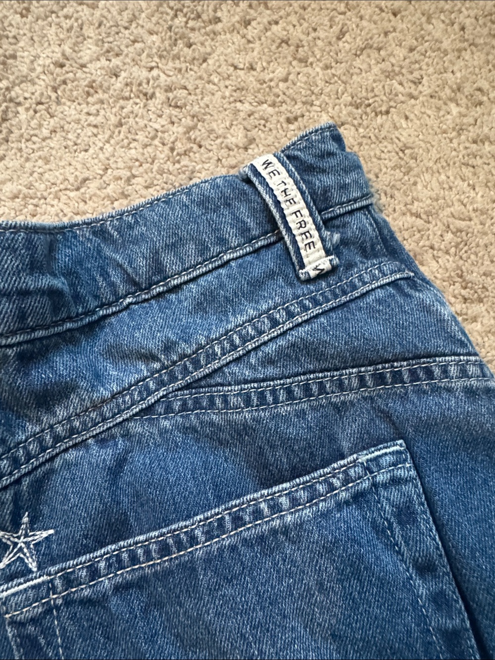 We The Free Wide Leg Embroidered Blue Denim Jeans - Picture 5 of 7